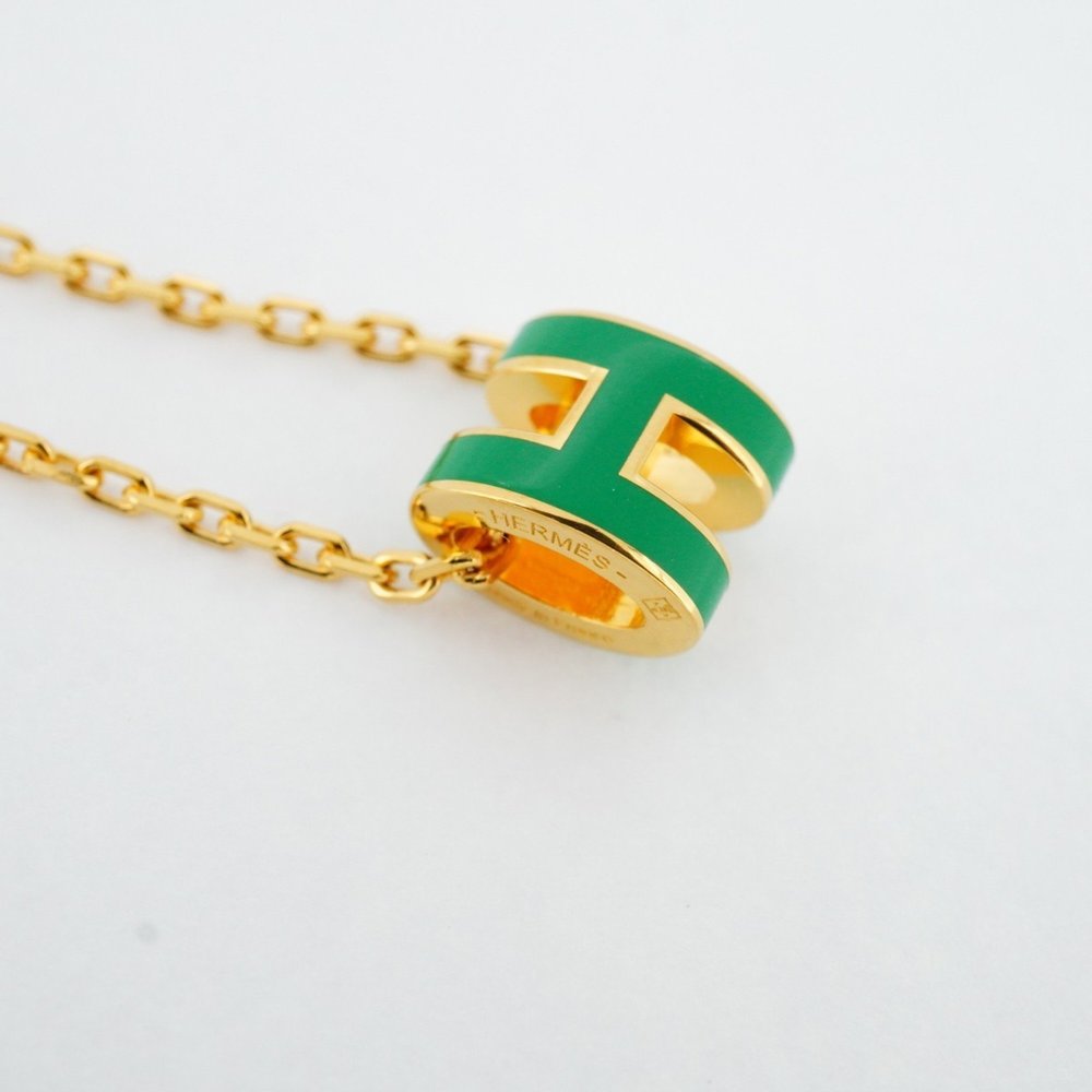 Hermes Necklace Pop Ash GP Plated Gold Green Ladies - Picture 2 of 6